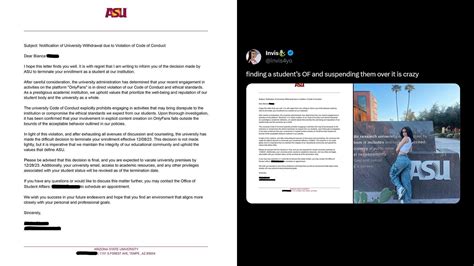 asu freshman onlyfans|OnlyFans Model Forged ASU Expulsion Letter, Reportedly As .